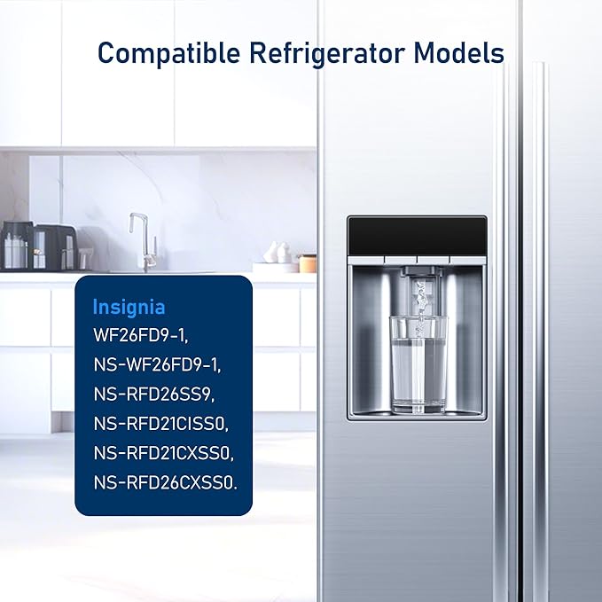 NS-WF26FD9-1/WF26FD9-1 Water Filter, Compatible with Insignia® NS-RFD26SS9, NS-RFD21CISS0, NS-RFD21CXSS0, NS-RFD26CXSS0 French Door Refrigerator Models (2 Pack)
