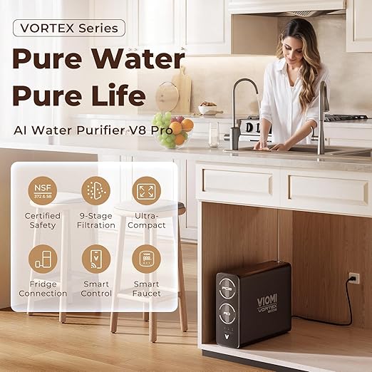 VIOMI V8 Pro 800GPD Reverse Osmosis System, 9-Stage Tankless Under Sink RO Water Filter, NSF/ANSI 372 & 58 Certified, 3:1 Pure to Drain, Reduce PFOA/PFOS, Smart LED Faucet, Incl. 1 Extra Filter