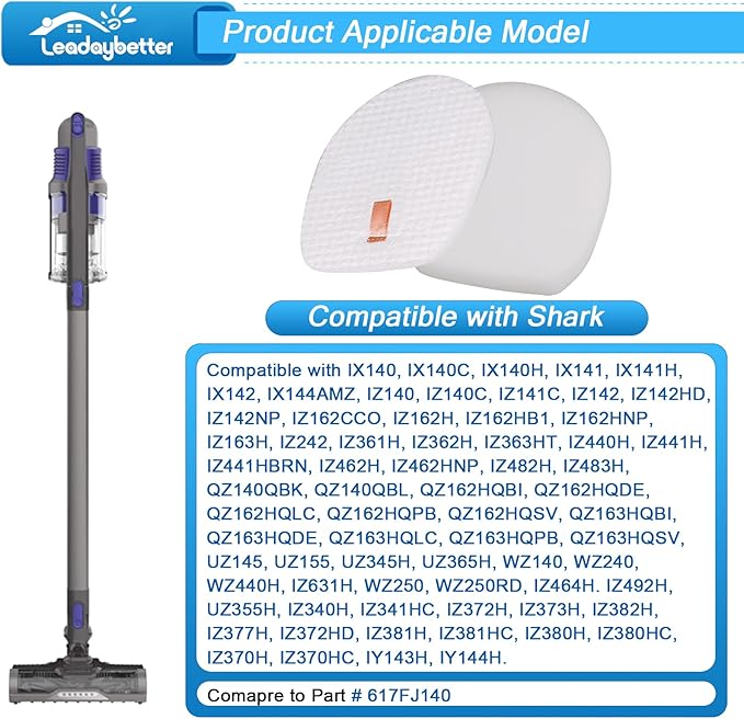 Leadaybetter Filter Replacement for Shark Rocket Pet Pro IX140 IX141 IX142 IZ140 IZ141C IZ142 IZ162H IZ362H IZ363HT IZ440H IZ462H IZ482H IZ483H UZ145 Cordless Stick Filters, Comapre to Part # 617FJ140