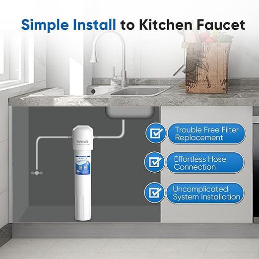 PUREPLUS WFS5300A-20 5 Years Under Sink Water Filter System,NSF/ANSI 42 Certified, 40000 Gallons Removes Chlorine,Bad Taste & Odor, Direct Connect Under Counter Water Filtration System