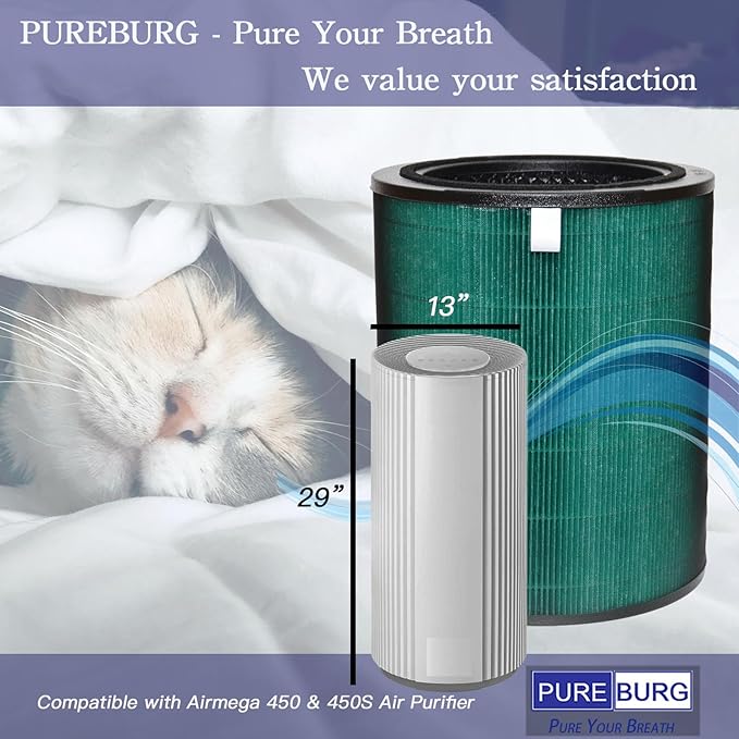 PUREBURG Replacement Filter Compatible with Coway Airmega 450 Air Purifier,H13 True HEPA Activated Carbon 2-in-1 For Air Clean Dust VOCs Odor 1-Pack