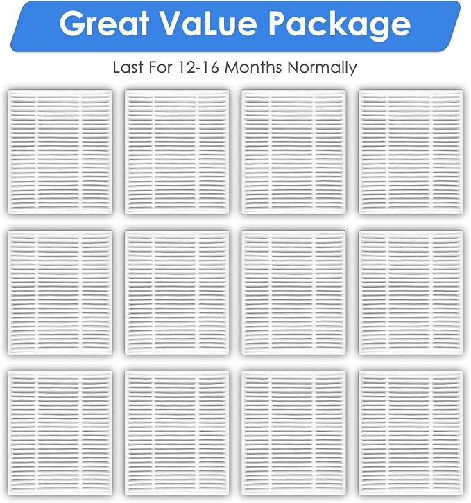 (12 Pack) Roomba 104, Q011 Q0120 Q0520 Replacement HEPA Filter for iRobot Combo Essential Robot Vacuum and Mop Y0140 Y0112 Y0110, Roomba 105 Combo Robot Vacuum Cleaners, Replacement Parts Filters