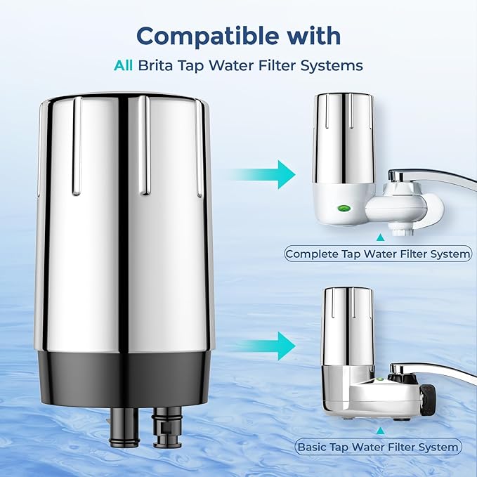 Fil-Fresh 2-Pack Faucet Filter Replacement for Brita® Faucet Filtration System, NSF Certified to Reduce Chlorine, BPA-Free, Lasts 4-Months or 100 Gallons, Chrome