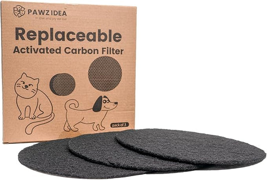 PAWZIDEA 3-Pack Replacement Activated Carbon Filter for PAWZIDEA Outdoor Ready 3.1 Gallon Dog Poop Trash Can Brown/Black/Gray, 7.8" Round, 1/5" Thick Deodorizing Carbon Filters, EFFECTIVE ODOR CONTROL