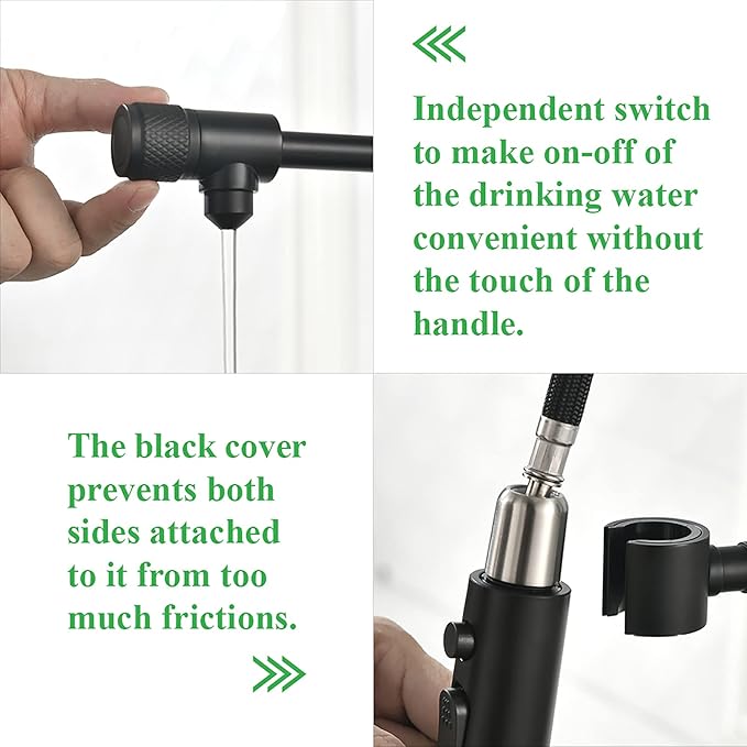 Drinking Water Faucet, Pull-Down Kitchen Sink Water Filtration Faucet, Bar Water Filter Faucet, Matte Black, Stainless Steel, PAKING PB1030