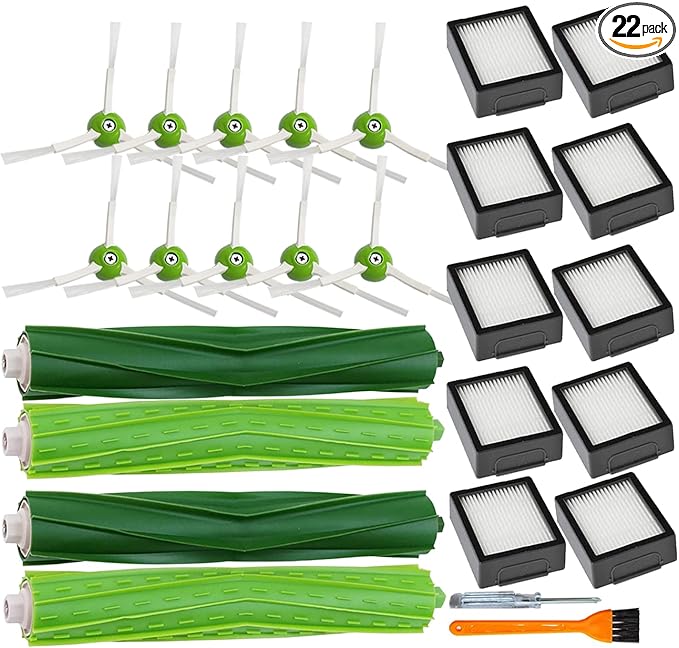 Replacement Parts for irobot Roomba i,e&j Series,i3 i3+ i4 i6 i6+ i7 i7+ i8 i8+ E5 E6 E7 Vacuum Cleaner,Replenishment kits Accessories 2 Set Rubber Brushes,10 HEPA Filters,10 Side Brushes