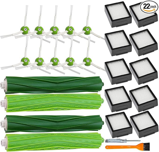 Replacement Parts for irobot Roomba i,e&j Series,i3 i3+ i4 i6 i6+ i7 i7+ i8 i8+ E5 E6 E7 Vacuum Cleaner,Replenishment kits Accessories 2 Set Rubber Brushes,10 HEPA Filters,10 Side Brushes