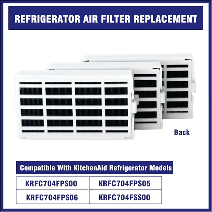 3 Pcs Refrigerator Air Filter Replacement Fit for KitchenAid KRFC704FPS00, KRFC704FPS05, KRFC704FPS06, KRFC704FSS00