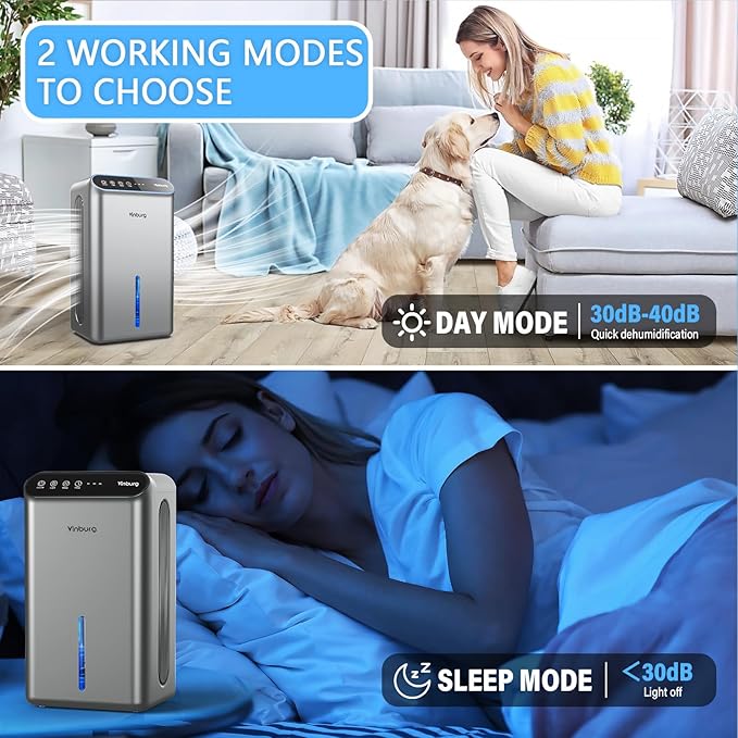 Dehumidifier for Home 1000 sq.ft - Small Quiet Dehumidifier with Auto Shut Off, Aromatherapy, 3 Gear Timer, Sleep Mode, 7-Color LED Light, Drain Hose for Bedroom, Bathroom, Basement, RV(Matte Silver)