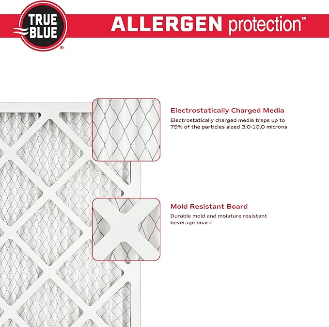 True Blue 12x30x1 MERV 11 Allergen Air Filter (4-Pack) | Electrostatic Pleated HVAC Furnace Air Filter | Replacement Filter for Home Use | Made in USA