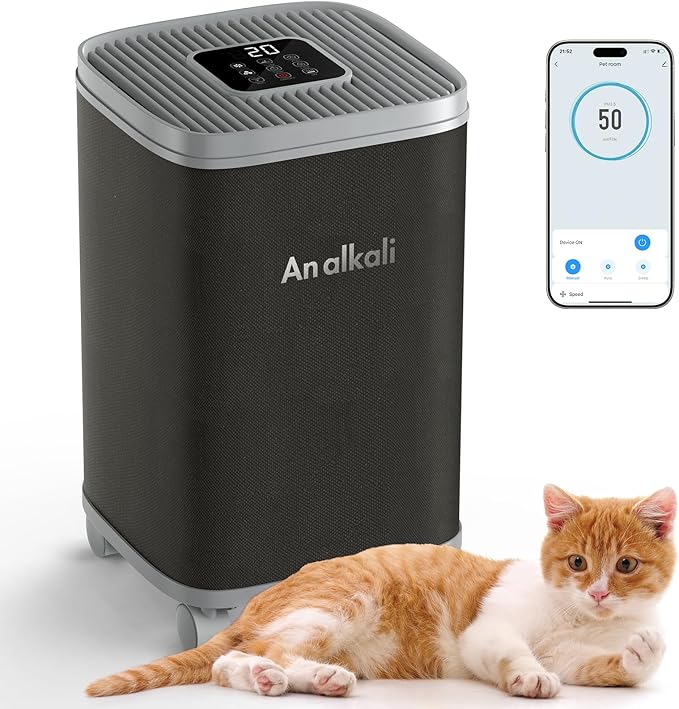 Budget Pet Air Purifier - Alkaline Filter, Large Coverage, APP Control, Auto Odor Removal, PM2.5, Long-Life,Safe for Homes with Pets