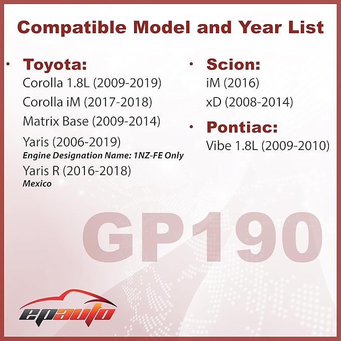 EPAuto GP190 (CA10190) Engine Air Filter, Replacement for Toyota Corolla 1.8L, Yaris, Matrix, Scion iM, xD, Pontiac Vibe – Fits Select Models 2006–2019
