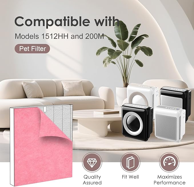 [Pet Care] Activated Carbon Pre-filters Compatible with Coway Airmega AP-1512HH & 200M Air Purifier, Remove Odor, VOCs Eliminator, Fresh Air, Include 12 Self-Stick Strips, Pink 6-Pack