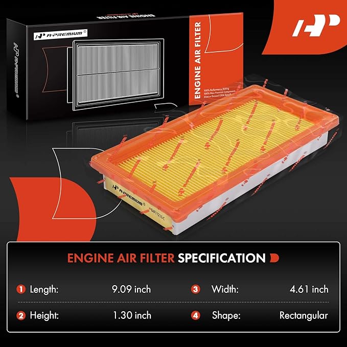 A-Premium Engine Air Filter Compatible with Nissan Micra 2015-2019, Versa 2012-2019, L4 1.6L, Flexible Panel, Replace# 165461HK01