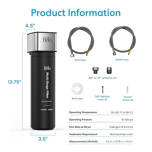 Brio 11" Under Sink Water Filter System for Kitchen & Bathroom Faucet | 3-Stage Single Housing 0.5 Micron Filters PFAS, Chlorine, Lead, Mercury+ | 10,000 Gallons or 2 Years | NSF 42 & 372 Certified