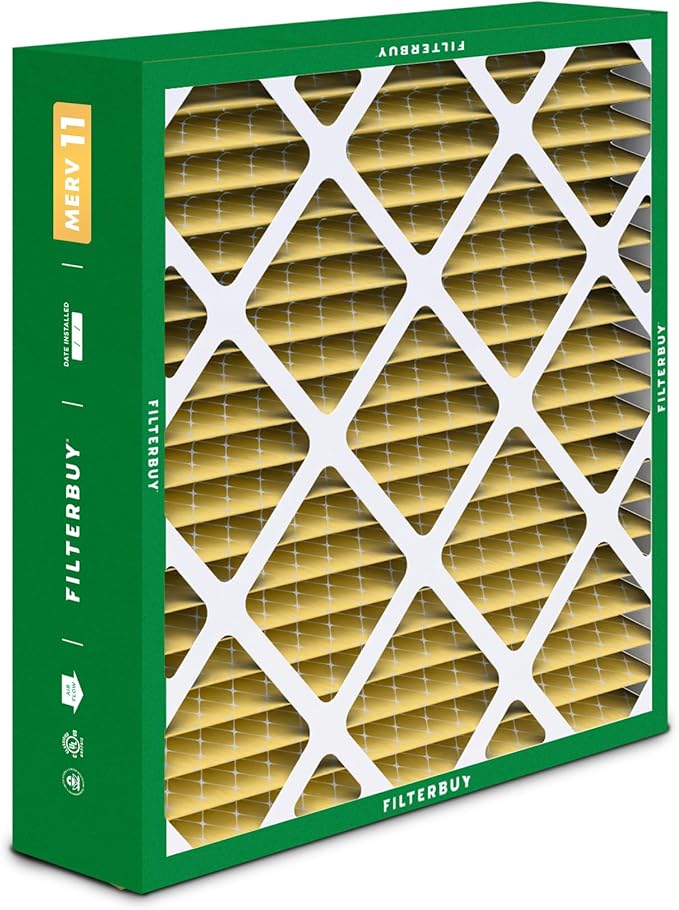 Filterbuy 21x21x5 Air Filter MERV 11 Superior Pet & Allergy Defense (4-Pack), Electrostatic Pleated HVAC AC Furnace Filters Replacement for Rheem, Ruud, & Protech (Actual Size: 20.63 x 20.63 x 4.38)