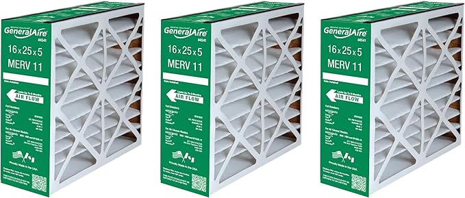 GeneralAire # 4541 MERV 11 for # GF 4511 ReservePro 16x25x5 furnace filter, Actual Size:15 5/8" x 24 3/16" x 4 15/16" Case of 3 Filters- MEASURE CAREFULLY BEFORE ORDERING !
