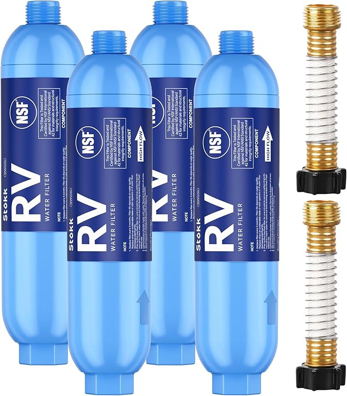 Stokk RV Water Filter, NSF Certified, RV Inline Water Hose Filter, Garden and Camper Water Filter, Greatly Reduces Bad Taste, Chlorine, Odor, Rust and Sediment, 4 Pack
