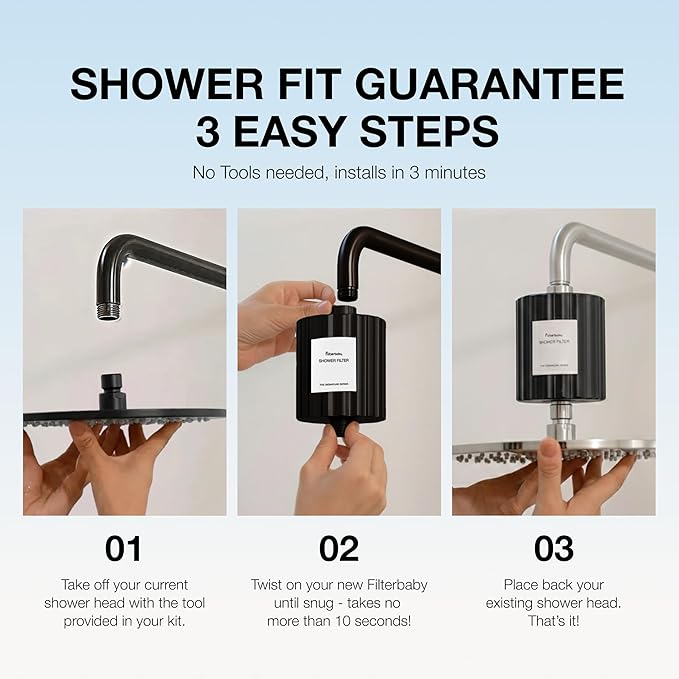 Filterbaby Signature Shower Filter – IAPMO Certified to NSF177 Standard, Doctor Developed, Reduce up to 99% Chlorine/Chloramine/Lead/Certain Heavy Metals, Advanced Filtration for Skin & Hair, Black