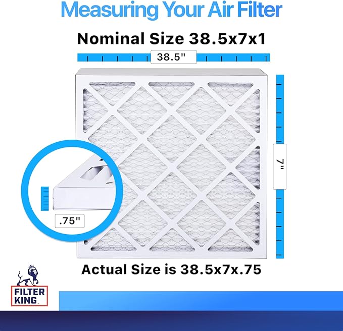 Filter King 38.5x7x1 Air Filter (MERV 8) (4-Pack) Dust & Allergy Control AC Furnace Filters, MADE IN USA, HVAC, Pleated, Electrostatic (Actual Size: 38.5 x 7 x .75)