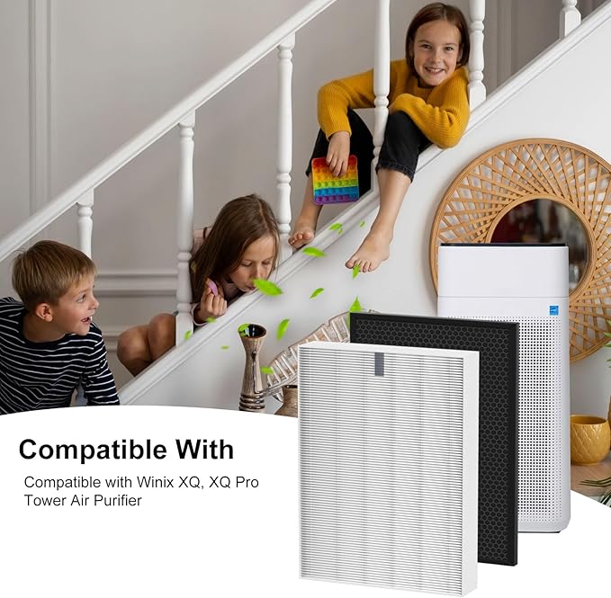 XQ True Replacement Filter X Compatible with Winix XQ, XQ Pro Tower Air Cleaner Purifier, 1712-0089-01-0101-02, 2 x True Filter & 2 x Activated Carbon Filters