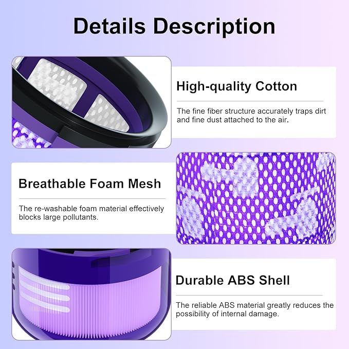 Vacuum Filter Replacement Parts Compatible with V11 Torque Drive & V15 Detect Submarine Vacuums, Compare to Part 970013-02 (4 Pack)