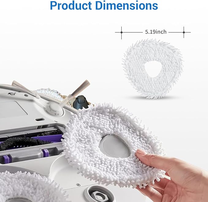 6 Pcs Freo Mop Pads Compatible with for Narwal Freo, Freo Pro, Freo X Ultra, Z Ultra, Freo Z 10, Freo X10 Pro Robot Vacuum Cleaner, Washable and Reusable Mop Pads White