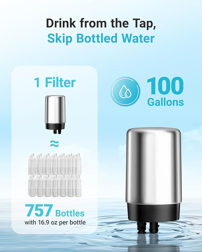 AQUA CREST Faucet Water Filter, Replacement for Brita® Filter, Brita® 36311 On Tap Water Filtration System, FR-200, FF-100, 100 Gallons, Chrome (2 Packs)