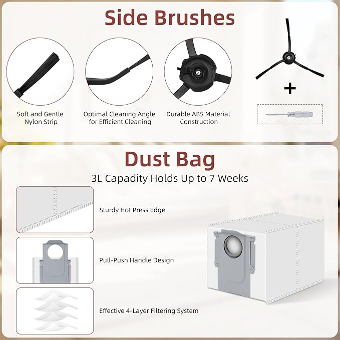 36 Pack Accessories Compatible with Roborock S8 MaxV Ultra Robot Vacuum,Main Brushes,Dust Bags,Mop Cloths,Edge Mop Cloths,Filters,Side Brushes,Self-Main Brush,Cleaning Brush, Screwdriver