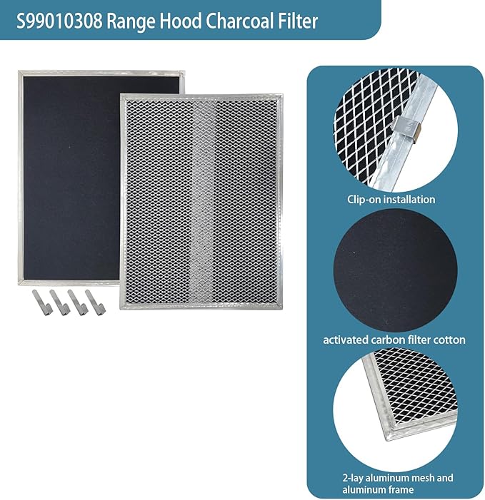 S99010308 WB02X10707 Range Hood Charcoal Filter Compatible with Broan Nu-Tone BPSF30 QS WS And GE WB02X10707 S-ears NON-Ducted Carbon Replacement Filters Range Hood Filter Size 10.8" X 13.3" 2 Pack