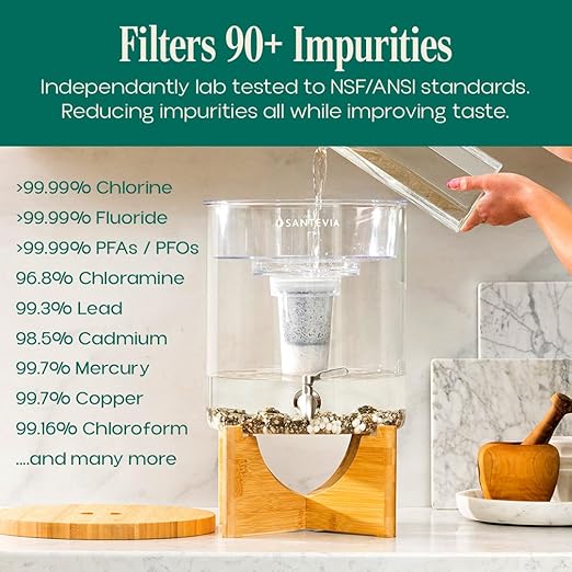Santevia Glass Water Filtration System – Countertop Filter for Fluoride & Chlorine Removal | Adds Minerals, Balances pH | Home Water Purifier | Fluoride Filter | Alkaline