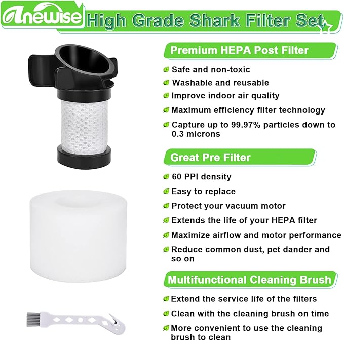 Filter Replacement for Shark ION Flex Duo Clean IF100 F80 UF280 IF200 IF201 IF202 IF203Q IF252 IF281 IF282 Cordless Vacuum, 2 HEPA + 4 Foam Felt Filters +1 Brush, Part # XPREMF100 & XPSTMF100