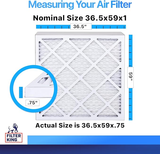 Filter King 36.5x59x1 Air Filter (MERV 8) (4-Pack) Dust & Allergy Control AC Furnace Filters, MADE IN USA, HVAC, Pleated, Electrostatic (Actual Size: 36.5 x 59 x .75)