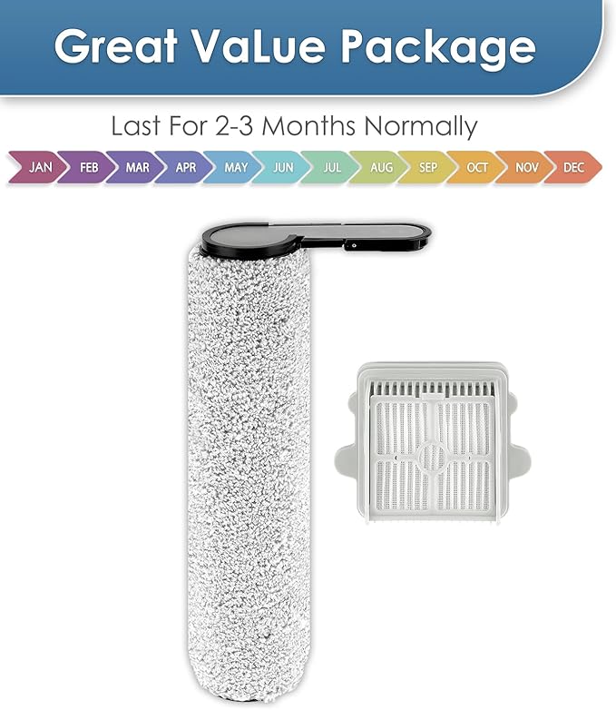 (2 Pack) F25 Replacement Brush Roller and HEPA Filter for Roborock F25/ F25 LT/ F25 RT/ F25 ACE/ F25 ALT/ F25 ACE Combo/ F25 Combo/GT Wet Dry Vacuum Cleaner, 1 Brush Roller, 1 HEPA Filter