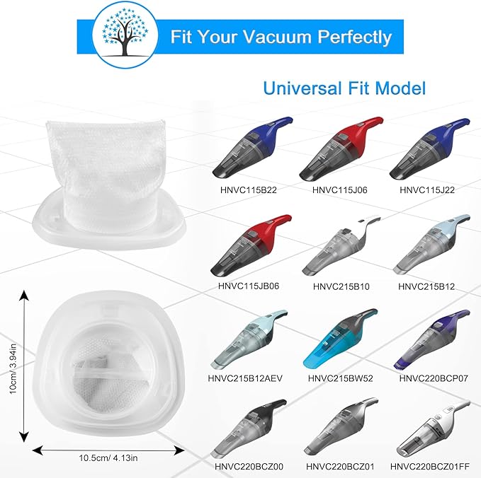 HNVCF10 Filters for Black and Decker HNVC220B, HNVC215B, HNVC215B10, HNVC215B12AEV, HNVC215BW52, HNV215B12, HNVC115B22, HNVC115J, HNVC115J06, HNVC115B, HNVC220BCZ01, Washable, 8 Pack