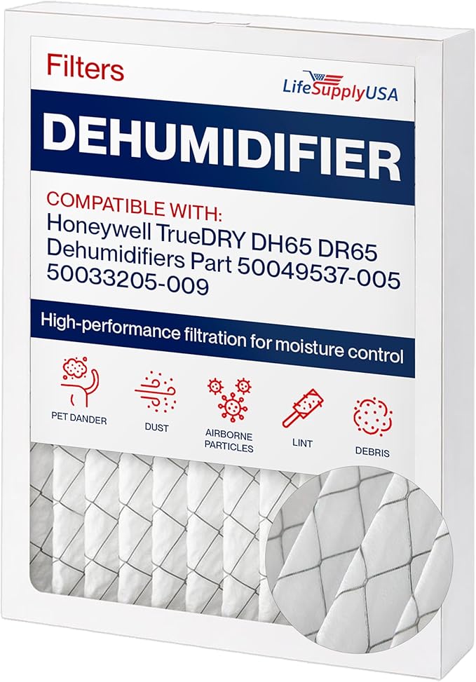 LifeSupplyUSA DH65 MERV11 Filter Replacement Compatible with Honeywell TrueDRY DH65 DR65 Dehumidifiers Part 50049537-005 50033205-009