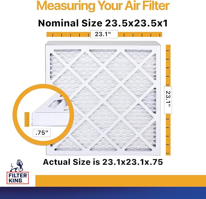 Filter King 23.5x23.5x1 Air Filter (MERV 13) (12-Pack) Dust & Allergy Control AC Furnace Filters, MADE IN USA, HVAC, Pleated, Electrostatic (Actual Size: 23.5 x 23.5 x .75)