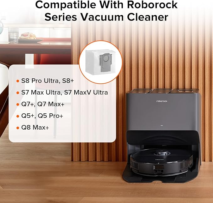 Roborock 6-Pack Disposable Dust Bags for Robot Vacuum Cleaner S8 Pro Ultra, S7 Max Ultra, S7 MaxV Ultra, S8+, Q5 Max+, Q5 DuoRoller+, Q5 Pro+, Q7 Max+, Q8 Max+, Q5 Max+, Q5+, Q10 S5+, Q10 X5+, Q7 M5+