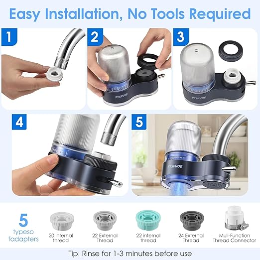 Faucet Mount Water Filter for Kitchen Sink - Dual Mode Water Outlet, Water Filter for Sink Faucet Reduces Chlorine, Limescale, Heavy Metals & Bad Taste with 2 Replacement Filter