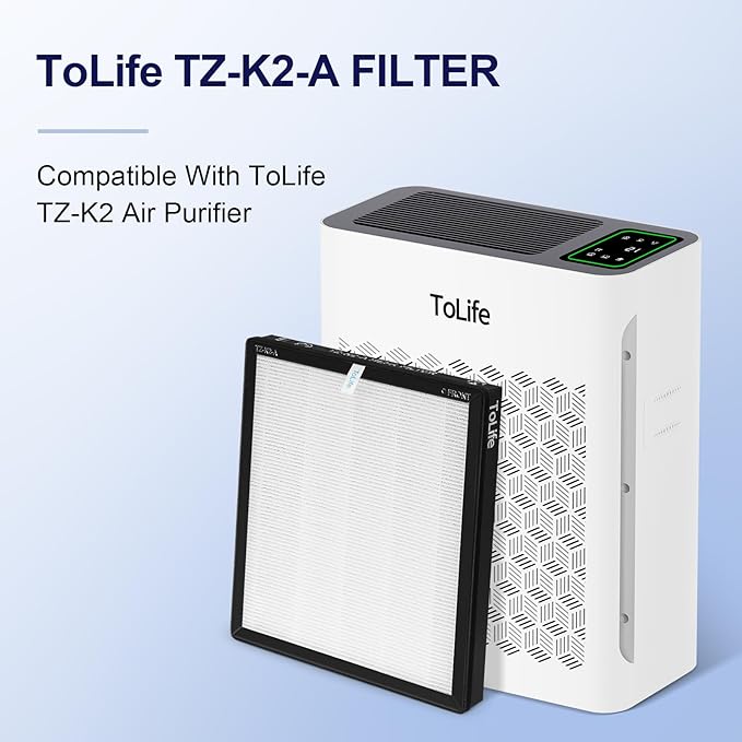 ToLife TZ-K2 Air Purifier Replacement Filter, 3-in-1 High-Efficiency Activated Carbon Filter, TZ-K2-A, 2 Pack