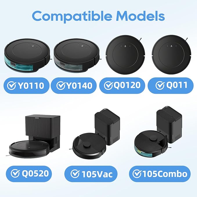 Y0140 Compatible with iRobot Roomba Combo Essential Q011, Y0140, Q0120, Y0110, Y0112, 104, 105, 106 Vac/Combo, 108, 1010, 1020, Q0520, 1 Bristle Roller, 4 Filters, 4 Side Brushes, 1 Cleaning Tool