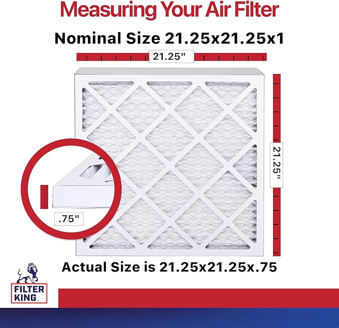 Filter King 21.25x21.25x1 Air Filter (MERV 11) (6-Pack) Dust & Allergy Control AC Furnace Filters, MADE IN USA, HVAC, Pleated, Electrostatic (Actual Size: 21.25 x 21.25 x .75)