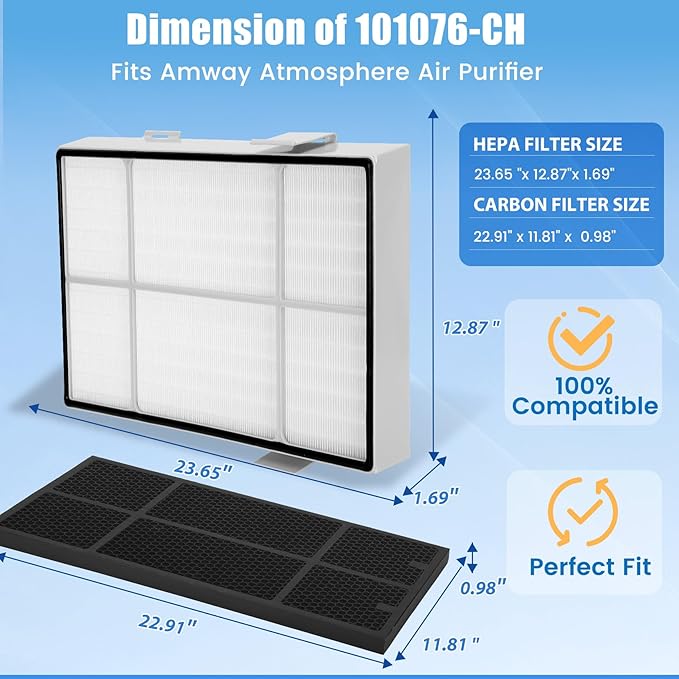 101076 Series Filter kit for Amway Atmosphere Air Purifier 101076CH/ 101076TH/ 101078, 101076CH Replacement kit with High Efficiency H13 HEPA Filter & Modified Activated Carbon Filter (25MM)
