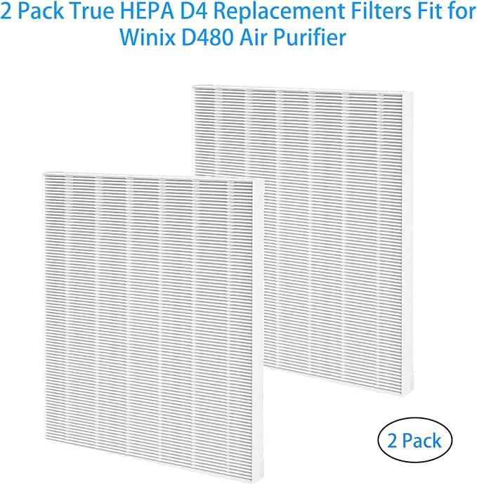 2 Pack True HEPA D4 Replacement Filters Compatible with Winix D480 Air Purifier, Item Number 1712-0100-00, Filter D4