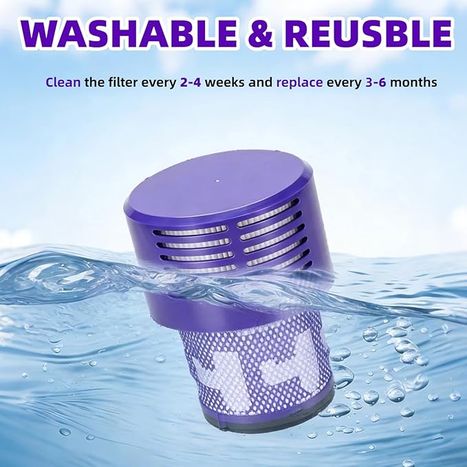 4-Pack V10 Vacuum Filter Replacements for Dyson V10 Cyclone Series, V10 Animal, V10 Absolute, V10 Total Clean, SV12, Washable, Reusable Vacuum Filter Great for Pet Hair, Dirt, Dust - Easy Installation