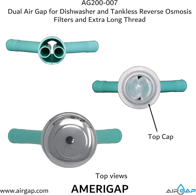 Dual Air Gap for Dishwasher and Tankless Reverse Osmosis Filter with Extra Long Thread (AG200-007 AMERIGAP)