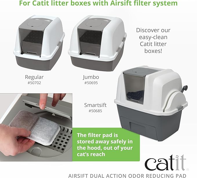 Catit Airsift Dual Action Air Purifier Pad, 6 Pack – Two Media Filter to Keep Litter Box Odors at Bay