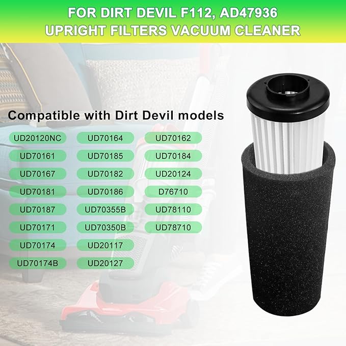 F112 Filter Replacement for Dirt Devil Endura Vacuum Parts UD70187 UD20120NC UD20124 UD70167P UD70171 UD70186 UD70174 UD70161 UD70181, 3 Pack Odor Trapping Filter Replace Part AD47936 Vypart