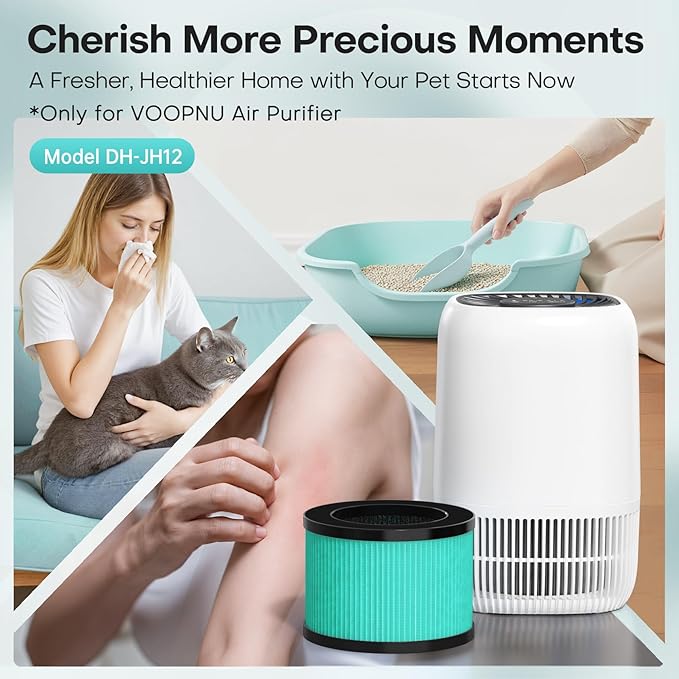2 Packs Pet-Care Filter for JH12, 4-in-1 H13 True HEPA Replacement Filter with Additional Pet-Related Layer, Efficiency Activated 99.97% of Pet Dander, Hair, Aller-gen, Odors, Pollen and more, Green