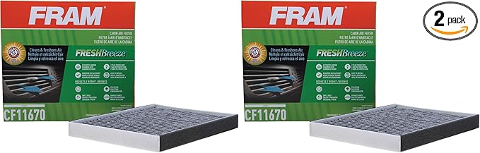 FRAM Fresh Breeze Cabin Air Filter Replacement for Car Passenger Compartment w/Arm and Hammer Baking Soda, Easy Install, CF11670 for Ford Vehicles (Pack of 2)